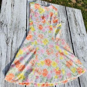 Vintage 60's Handmade Retro Peach Lavander Floral Mod Flared Fit Mini Dress